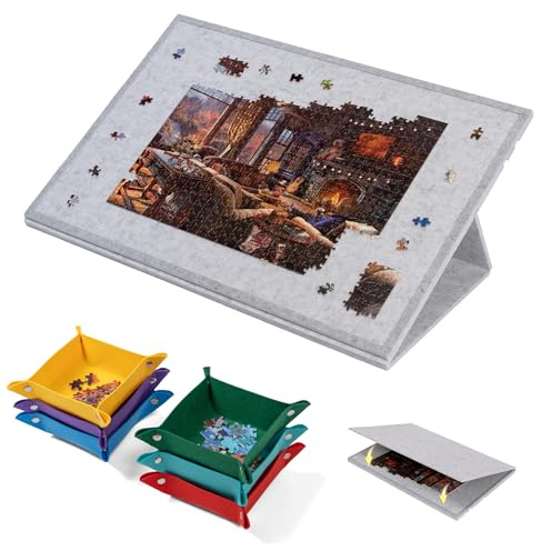 Lavievert 1000 Piece Tilting Puzzle Board with 2-in-1 Stand & Cover, Adjustable Felt Mat Plateau with 6 Colored Sorting Trays, Lightweight Portable Jigsaw Puzzle Table with Non-Slip Surface for Adults