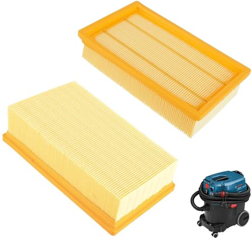 Lot de 2 filtres plats plissés pour aspirateurs Bosch GAS 35 L AFC, GAS 35 M AFC, GAS 55 M AFC et Kärcher NT25/1 Ap