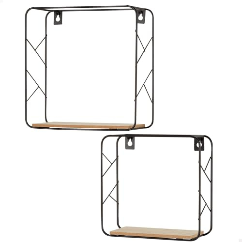 AKTIVE MAX Home Set 2 estanterías de Pared, 25x25 y 20x20 cm, Máximo 4 kg, Cuadradas, Balda de Madera, Estructura metálica Negra, Estilo Moderno Industrial, Decoración salón, Oficina (18466)