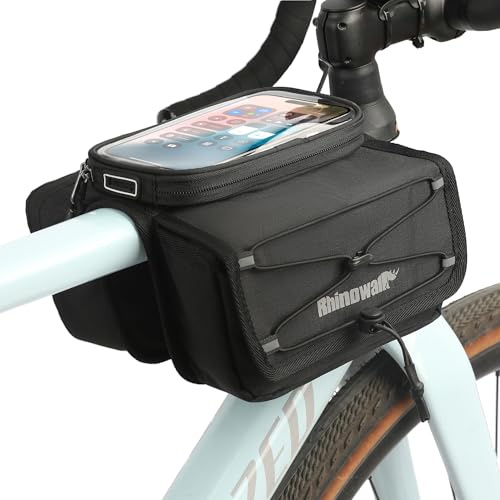 SUNTTELF Bolsa De Cuadro Bicicleta Impermeable, Funda Táctil 4,7-6,5 Pulgadas con Protector De Lluvia, para Bicicleta De Montaña Y Carretera (Negro)