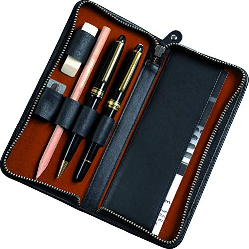 Alassio 2638 - Schreibgeräteetui aus echtem Leder, Etui in schwarz, Stiftetui ca. 17,5 x 8 x 2,5 cm, Lederetui für 3 Stifte und Zubehör
