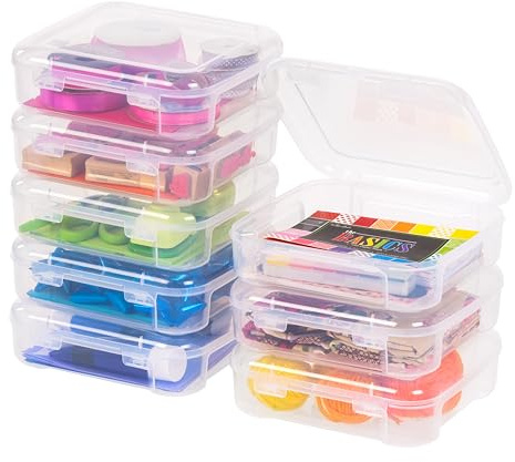 IRIS USA Fits 6 x 6 Paper, 8-Pack Thick Portable Plastic Scrapbook Paper Storage Cases Organizers with Built-in Handle for Art and Craft Supplies, Office Document, Stationery, Photo - Clear