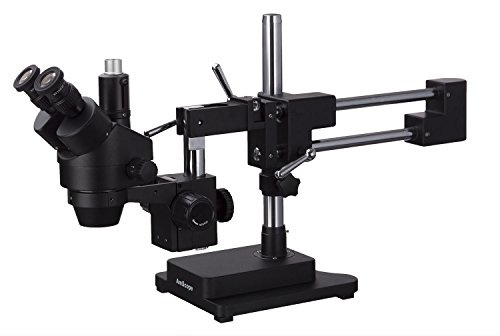 AmScope Microscopio de zoom estéreo trinocular 7X-45X con soporte de brazo doble negro