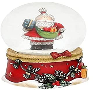 Dekohelden24 Mini-snöboll med jultomten, röd bas med kotgirlang, mått L/B/H: 4,8 x 4,8 x 6,5 cm kula Ø 4,5 cm.