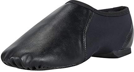 Linodes PU Leather Jazz Shoe Slip On Dance Shoes with Circle Elastic for Girls and Boys (Toddler/Little Kid/Big Kid)-Black-3.5M-Little Kid