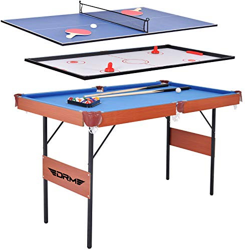 ALPIKA 140 cm Spieltisch Faltbarer 3-in-1-Kombi-Spieltisch, klappbarer Billardtisch/Billard-/Snooker-Tisch, Airhockey-Tisch, Tischtennis-Tisch mit allem Zubehör
