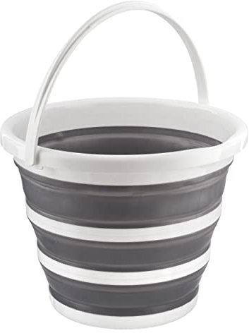 Homeshopa Collapsible Bucket, Compact 10L Capacity, Sturdy Foldable Silicone Water Bucket with Comfortable Grip Handle, Portable Space Saving Large Water Pail, Cleaning Fishing Camping (Grey)