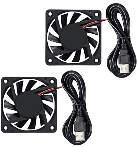 6010 Lot de 2 ventilateurs de refroidissement USB DC sans balais avec double roulement à billes pour imprimante 3D, boîtier d'ordinateur et petits appareils 5V 60 mm x 60 mm x 10 mm