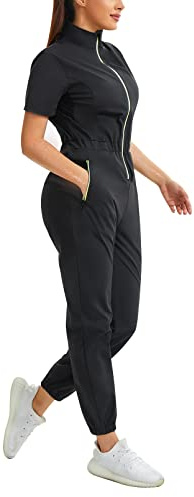 Junlan Vetement de Sudation Combinaison de Sudation Sportswear Femme Survêtement Sauna Combinaison Sport Femme (Noir, Medium)