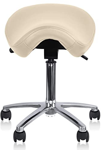 2xhome Ergonomic Saddle Stool | Backless Rolling Office Task Chair with Adjustable Height and Tilt | PU Leather, Foam Padded Seat for Drafting, Medical, Dental Use, Beige, Single, Set of 1