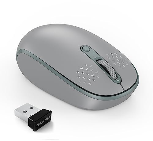 TECKNET Kabellose Maus, 2.4G Funkmaus mit USB Empfänger, Mini Mouse mit 1600 DPI Optical Tracking für Links und Rechtshänder, 15 Monate Batterielaufzeit, Kompatibel PC, Mac, Android, Windows, Grau