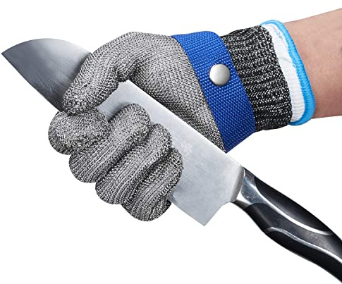 en Acier Inoxydable Niveau 5 en Fil D'acier en Maille Métallique Résistant aux Coupures de Boucher pour Couper la Viande Travail à la Tronçonneuse (Gris