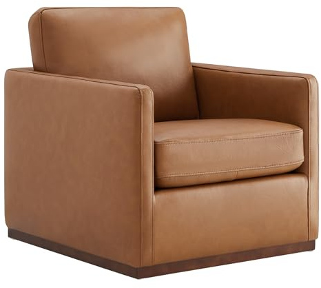 CHITA Genuine Leather Swivel Accent Chair, FSC Certified Mid Century Modern Arm Chair for Living Room and Bedroom, Fully Assembled, Saddle