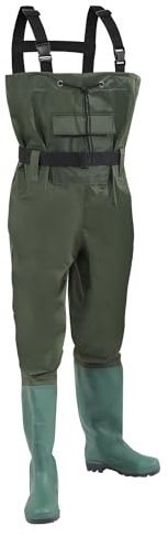 Jiubiaz Wathose,Wathose Herren Wasserdicht，70D Nylon Composite PVC Anglerhose，fischerhose mit stiefelund Haken,Watstiefel Hose geeignet für Angeln,Autowäsche, Bauernhof(EU 47)