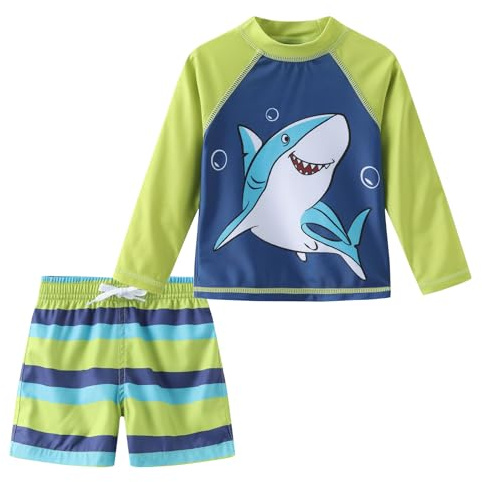 Aisyee Maillot de bain à manches longues pour bébé garçon avec short de bain Rashguard 6 mois-5 ans, Requin bleu marine, 4-5 ans
