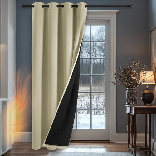 Deconovo Tenda Oscurante Termica Doppio Strato, Antivento, Pesante, Isolante per Freddo e Caldo, Adatta per Finestre e Porte, 132x214 CM, Beige Chiaro, 1 Pezzo, Certificata Oeko-Tex庐 Standard 100