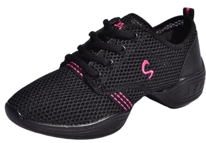 Baskets de danse jazz pour femme, baskets de danse à plateforme, légères et respirantes, confortables et respirantes, adaptées pour le jazz, le street jazz, l'entraînement de danse (noir rose rouge,