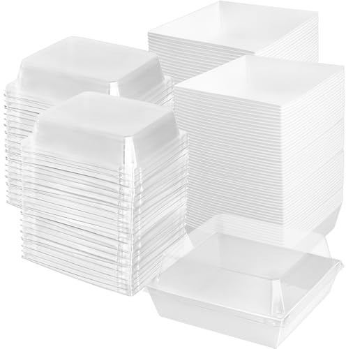 SEUNMUK 100 cajas de rebanadas de pastel de 13,5 x 12,5 x 6 cm, recipientes individuales pequeños para cupcakes, cajas cuadradas para tartas con tapas transparentes para donas, porciones de pasteles,
