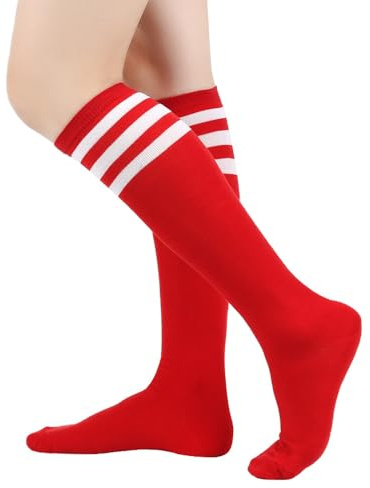 BrightGlow Calze alte per donna - Calze alte retrò con righe - Calze alte - Calze alte - Calze a righe - Calze sportive - Taglia unica, rosso, Taglia unica