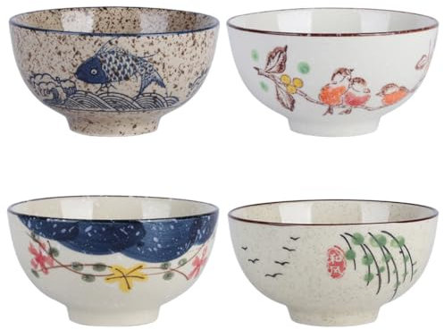 ZPPLD Bol Petit Dejeuner Ceramique,Lot de 4 Bols de Céréales, Bols à Dessert en Porcelaine,Bol à soupe, Utilisé Pour Le Riz, La Salade, La Soupe, 12cm de Diamètre (1)