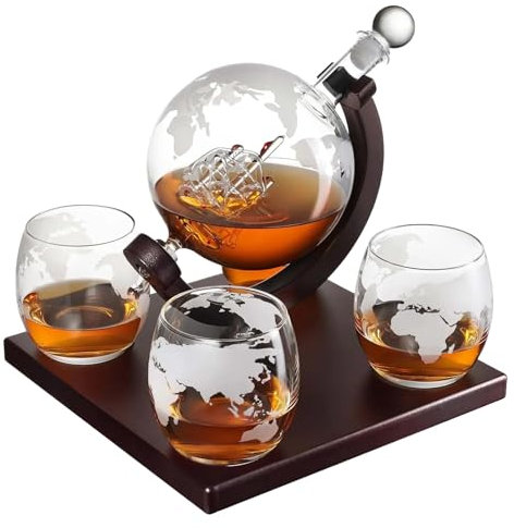 Whiskey Global Ensemble carafe à décanter avec 4 verres en verre, ensemble de whisky caramel, cadeau pour homme