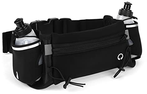Cinturón con Botella de Agua, Bolsa de cinturón de hidratación con 2 Botellas Sports Fanny Pack Stork para maratón Curring Cycling (Negro)