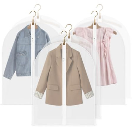 Housse Vetements à Suspendre Enfants 6 pièces, Housse de Rangement Vetement Courte, 60x80 cm, Transparente avec Zip, Anti Mites, Étanche à Humidité, pour Costumes, Vestes, Chemises, S