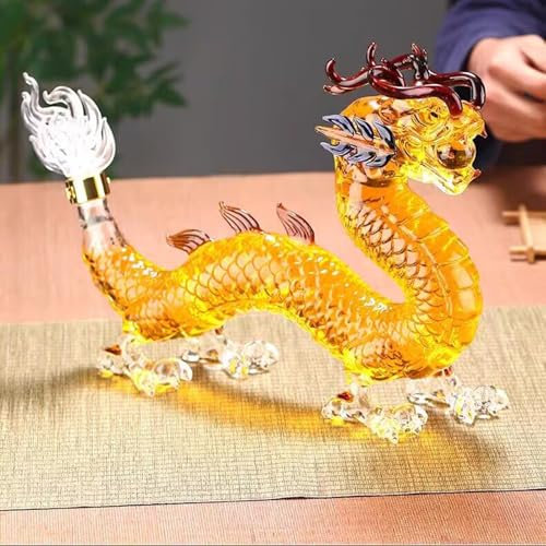 YUZDNM Whiskey Decanter - Oriental Dragon Lead-free Glass Whisky Bottle, Handmade, Festival Table Decoration, Wine Tequila Gift, Personalized Animal Wine Bottle, Chinese Zodiac Decanter(C)