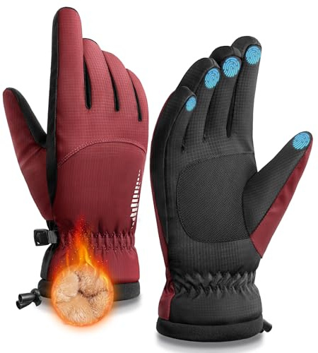 SIMARI Winter Waterproof Warm Gloves Women Men with Touchscreen Fingers, Ski Snow Windproof for Cold Weather Thermal, for Running Hiking Driving Cycling Outdoor Sports Daily Work (Ruby Wine L)