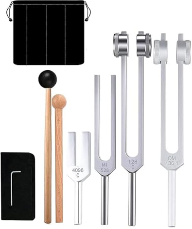AILIMIAO 4Pcs Tuning Fork Set(128Hz, OM 136.1Hz, MI 528Hz, 4096Hz),for Healing Chakra,Sound Therapy,Reliever Stress