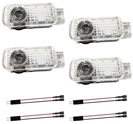 Krewua Confezione da 4 luci per porte auto, per ingresso auto, accessori per illuminazione per porte, logo per proiettore A1/A3/A4/A5/A6/A7/A8/Q2/Q3/Q5/Q7/Q8/TT/R8