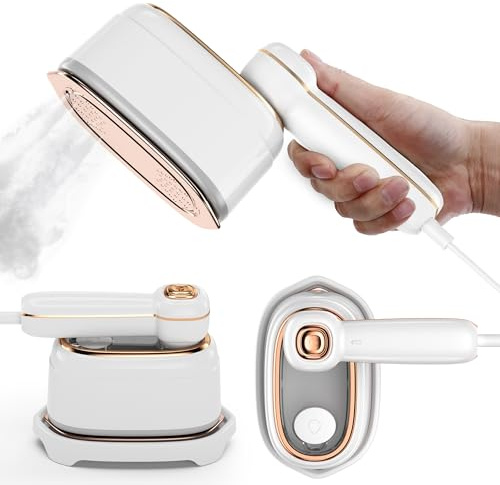Travel Steamer for Clothes, 1200W Mini Travel Iron with Steam, Handheld Rotary Garment Iron, Wrinkle Remover, 10s Fast Heating, White, 1 Piece