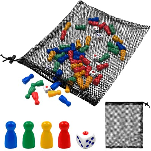 TULEBOLIAN Pedine Gioco Tavolo, 80 Pcs Gettoni per Giochi da Tavolo in Legno Accessori, Figure di Gioco Colorate con 10 Dadi,per Segnalini da Tavolo,Pezzi Degli Scacchi,Scacchi da Volo