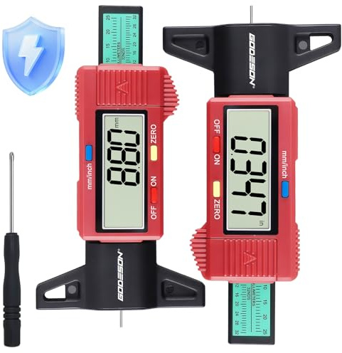 GODESON 2 Pezzi Misuratore Profondità Battistrada Digitale Rosso, Spessimetro Pneumatici 0-25,4 MM/1 Pollice, Strumento di Misurazione per Auto Camion Moto