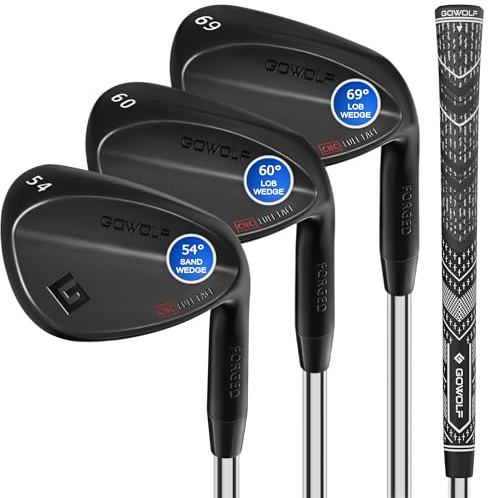 Gowolf Golf Wedges 54, 60, 69 Sets Right Hand, Forged Full Face Golf Wedge Set for Men, Premium Golf Gap Wedge Sand Wedge Lob Wedge Golf Club, Great Golf Gifts - CNC Milled Face for More Spin (Black)