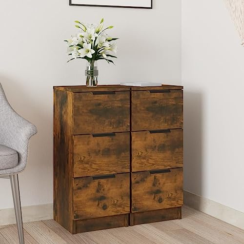 Hoopleep Set of 2 Smoking Cabinets, 30 x 30 x 70 cm, Wooden Sideboard with 3 Drawers Bedside Cabinet for Bedroom, Living Room, Hallway