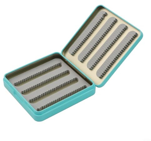 Boîte de rangement en métal pour pêche à la mouche – Boîte de rangement étanche avec éponge divisée et double doublure, légère 58 g pour pêche à la mouche (bleu)