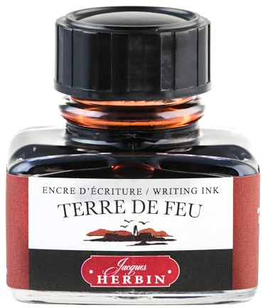 Jacques Herbin 13047T - One 30 ml Bottle of Ink for Fountain pens and Roller pens, Terre de feu/Land of Fire - Made in France - Calligraphy - Writing