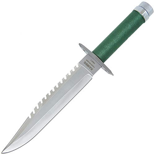 ANGLO ARMS Deluxe Outdoormesser Jagdmesser im Stil 'Rambo I' mit Lederhülle und Gürtelhalter (K-SUR-1), 454 Gramm, Kohlenstoffstahl, Grün, Feststehend, Wiederverwendbar