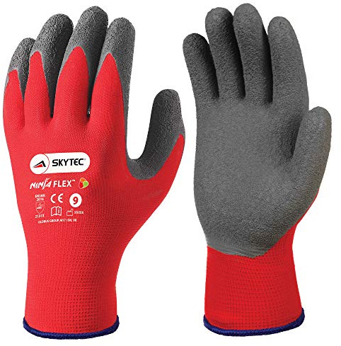Skytec Ninja Flex Pack of 1 Safety Work Gloves – Lightweight Red Nylon Gloves with Secure Grip Ideal for Heavy-Duty Work (Medium)
