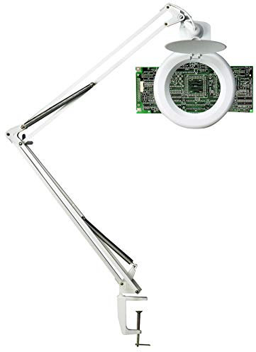 Unilux 400108073 Zoom LED blanco luz de día lámpara lupa para aficiones y trabajo lámpara con pinza de mesa con 3 dioptrías en lente de 10,5 cm [Clase energética A+]