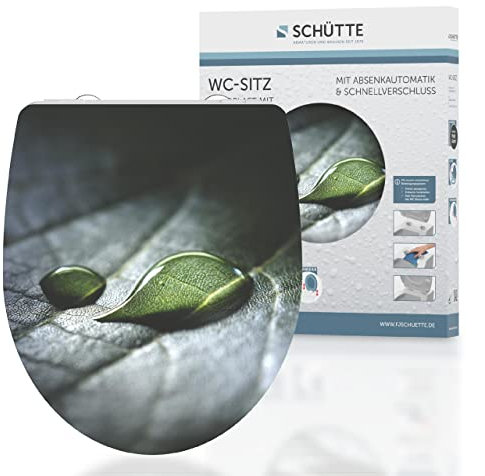 SCHÜTTE WC-Sitz Duroplast HG RAIN DROP, Hochglänzender Toilettensitz mit Absenkautomatik, Schnellverschluss für die einfache Reinigung, maximale Belastung der Klobrille 175 kg, Motiv RAIN DROP 82583