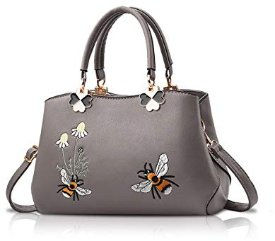 NICOLE&DORIS Handtaschen Damen Mode Schultertasche Geldbörse Retro Umhängetasche Frau Tote Stickerei Graue Biene 2