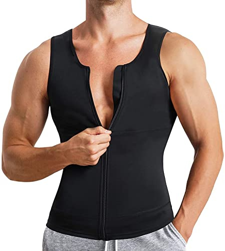 Gotoly Canotta a Compressione da Uomo Canottiera Snellente Modellante Dimagrante Girovita Canotta Maglietta con Cerniera (Nero, XL)