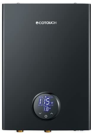 Electric Tankless Water Heater, ECOTOUCH 14kW Instant Hot Water Heaters on Demand 240V Point of Use Hot Water Heater ETL Certificated Self-Modulation ECO140B Black