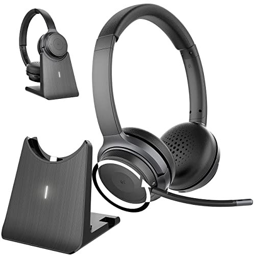 Callstel Freisprech Headset: Profi-Stereo-Headset mit Bluetooth 5, 18-Std.-Akku & 2in1-Ladestation (mit Schwanenhalsmikrofon, Homeoffice)