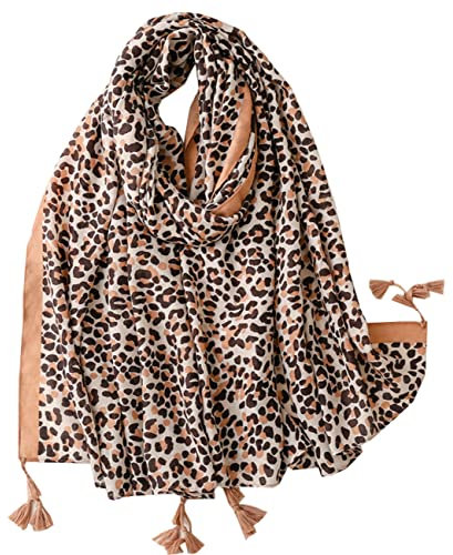 FAIRYGATE Schal Leopardenmuster Damen Schal mit Leopardenmuster Lang Kuschelige warme Leo Muster Fransen Poncho Oversized Deckenschal Mama Geschenk 9033