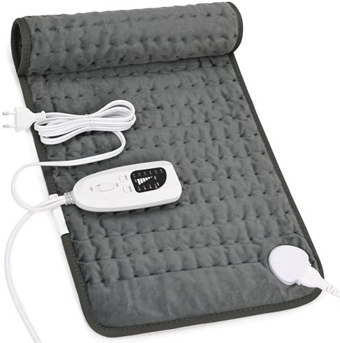 Manta Electrica Lumbar, Manta eléctrica para espalda, cuello, hombros y vientre con función de apagado automático, Franela Suave Gris Oscuro, 30 X 60 cm