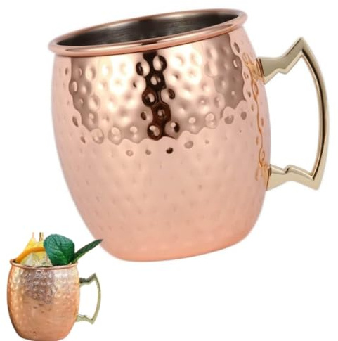 Cyrank 19oz Moscow Mule Copper Mugs Set of 2, 550ml Stainless Steel Large Capacity Hammer Point Bar Beer Cup for Cocktail Hammered Cup Mug Fruit Mug