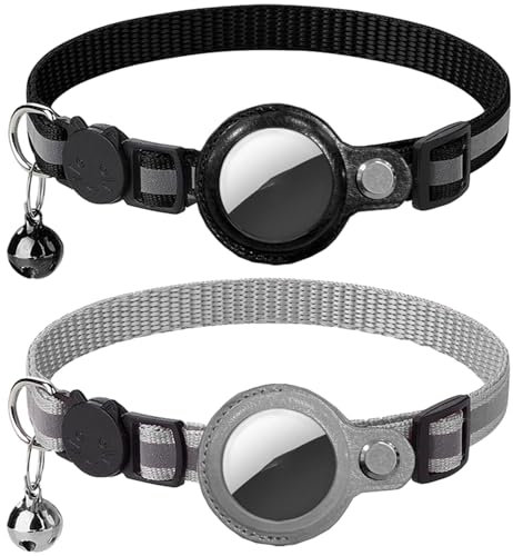 XIIORE 2 Stück Airtag Katzenhalsband mit Glocke, GPS Nylon Integriertes Katzenhalsband, Reflektierendes Katze Halsband mit zerbrechlicher Sicherheitsschnalle für Katze